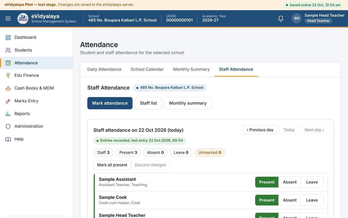 Staff attendance