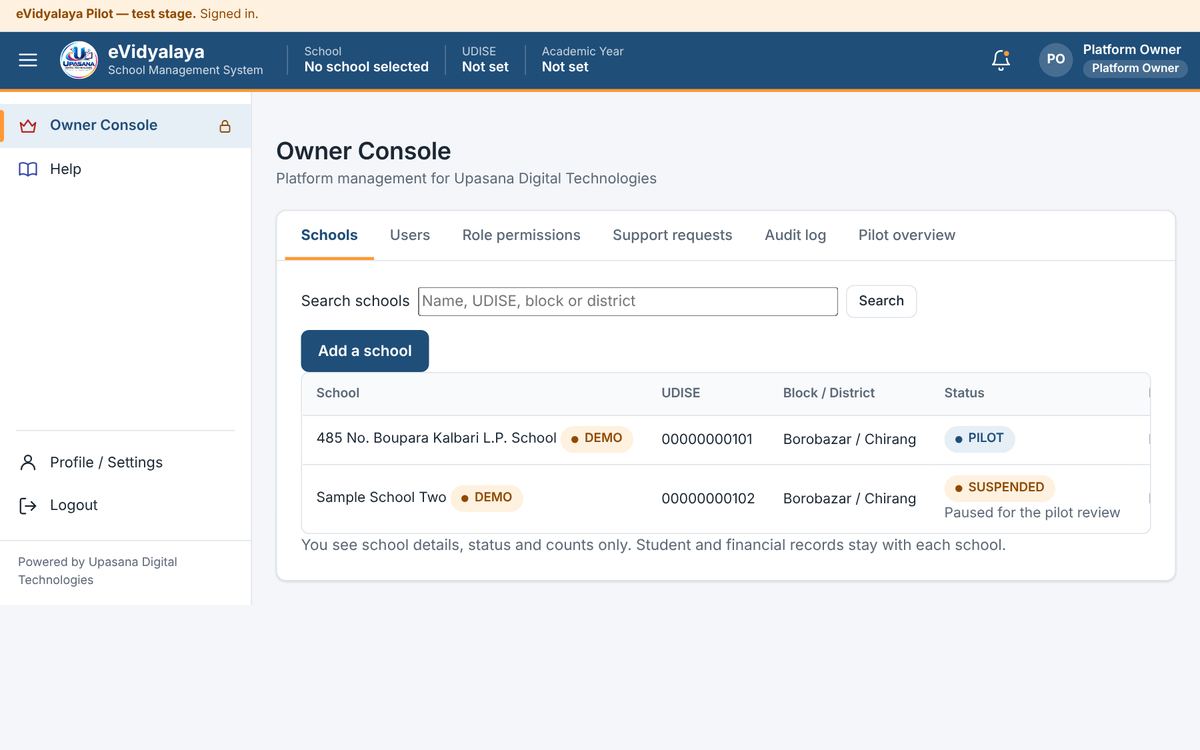 Owner Console, Schools